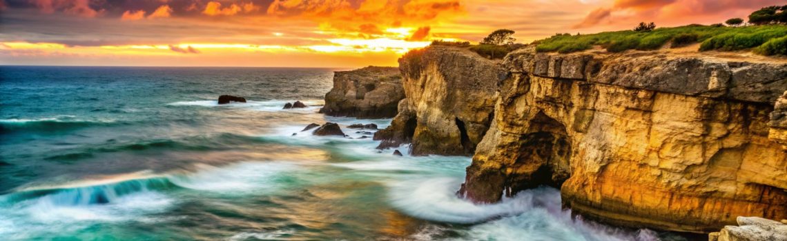 o-dramatico-por-sol-sobre-penhascos-rochosos-com-ondas-estragadas